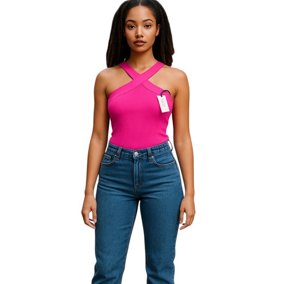 Bailey 44 Top Womens Size Small Fuchia Pink Barbiecore Ribbed Bodycon Mean Girls - Picture 2 of 11